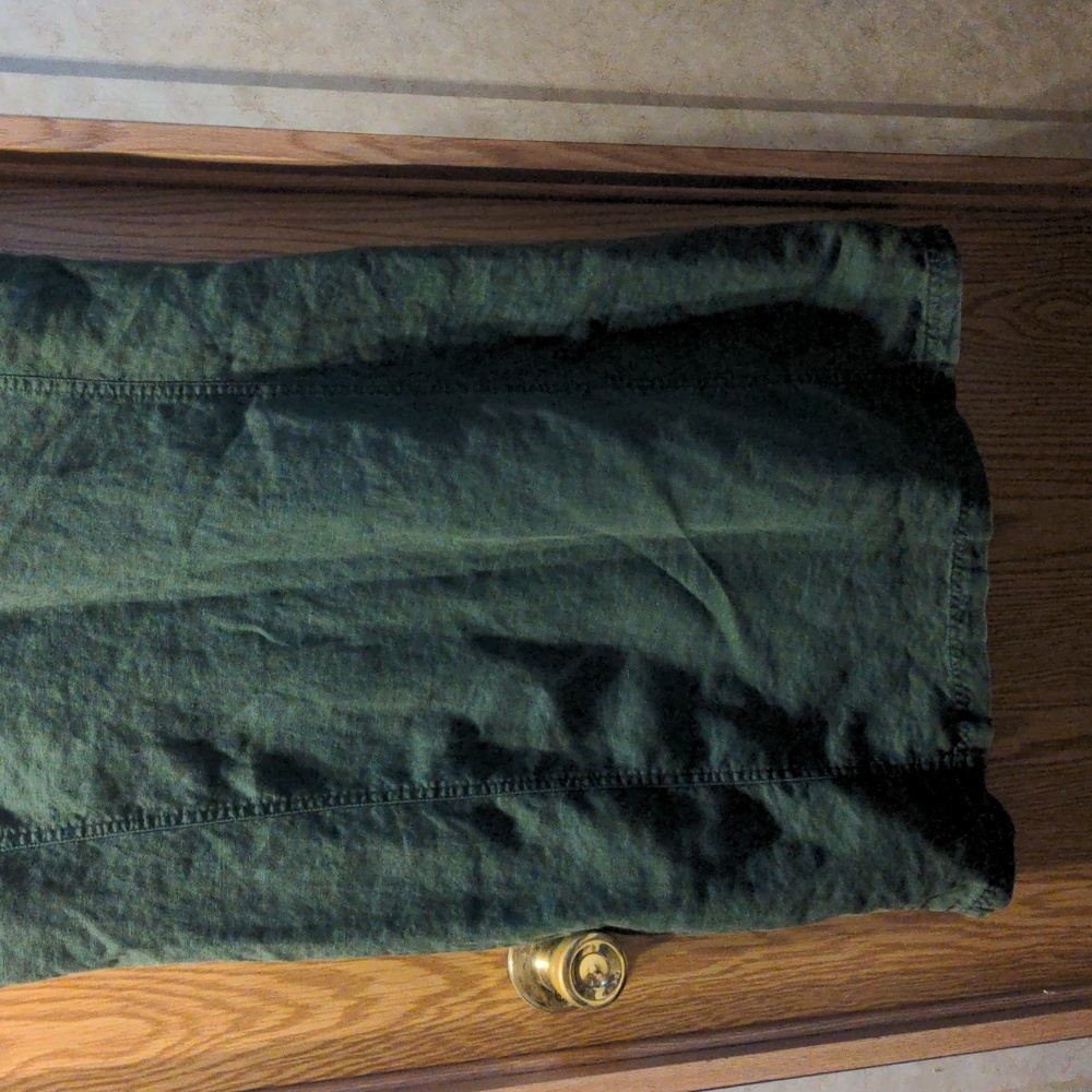 EUC! Apostrophe Green Button Down 100% Linen Midi Collared Shirt Dress - Picture 4 of 8